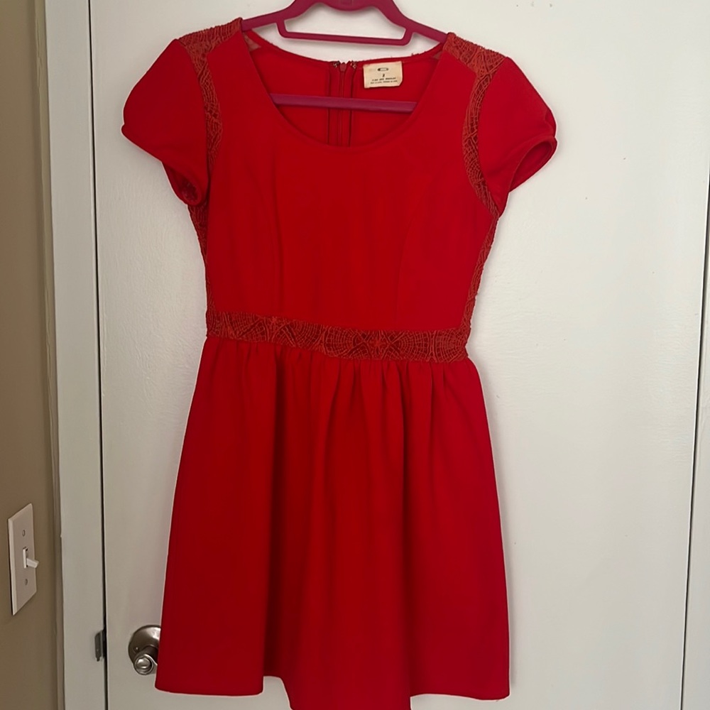Anthropologie blood orange dress with lace detailing